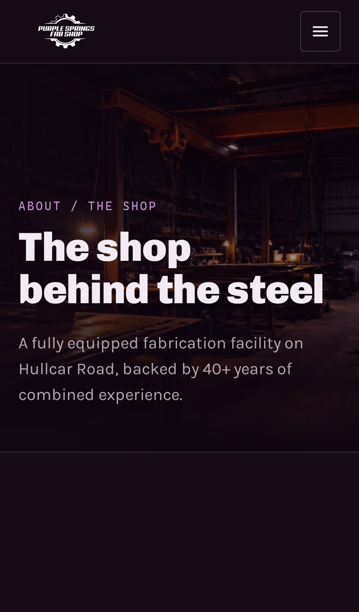 Purple Springs Fab Shop about us page (mobile)